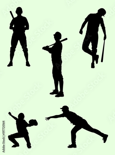 Baseball player gesture silhouette 03. Good use for symbol, logo, web icon, mascot, sign, or any design you want.