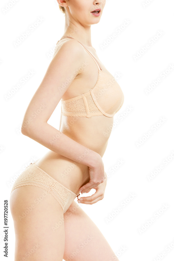 Beautiful slim woman wearing lace lingerie.