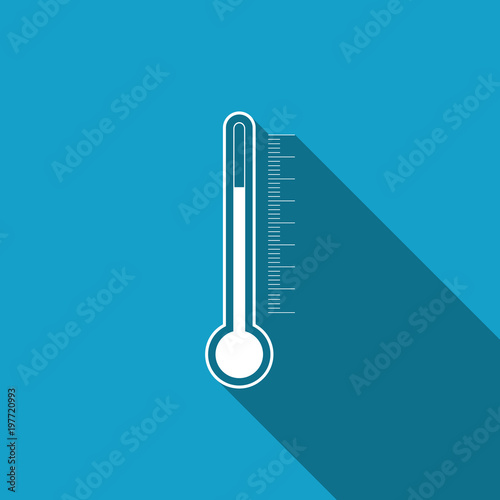 Thermometer icon isolated with long shadow. Flat design. Vector Illustration