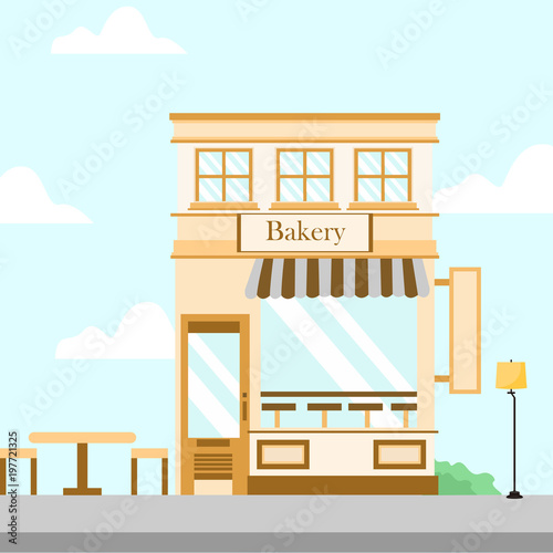 Fototapeta Naklejka Na Ścianę i Meble -  Bakery Store Front Building Background Illustration