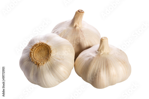 Garlic isolated on white background. three .