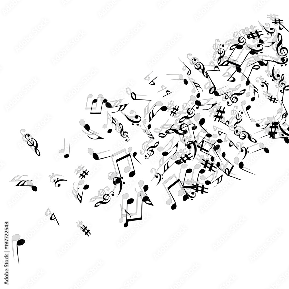 Vector Confetti Background Pattern. Element of design. Music Signs on a black Background Vector Confetti Background Pattern. Element of design. Music Signs on a black Background