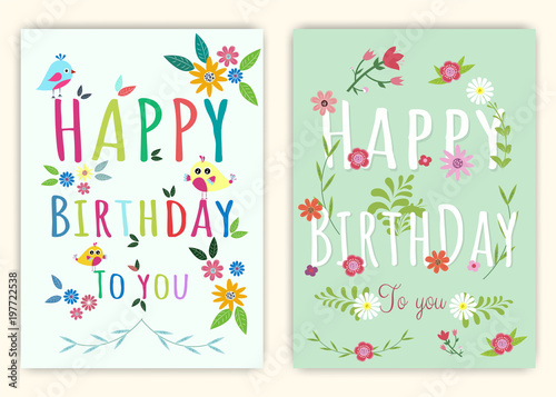 Happy birthday on floral background in colorful theme.