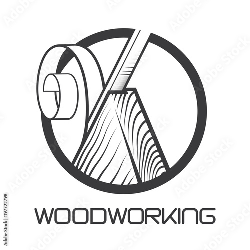 
an illustration consisting of an image of a chisel plowing a tree and the inscription "woodworking"