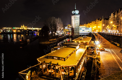 Sitkov water tower and boat restaurant, Prague photo