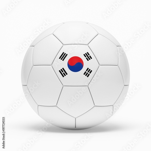 3d rendering of soccer ball with Korea flag isolated on a white background