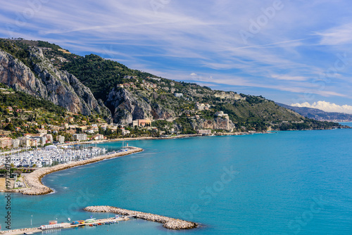 Beautiful aerial view of the coastline. French Riviera, Cote d'azur, Menton city, France