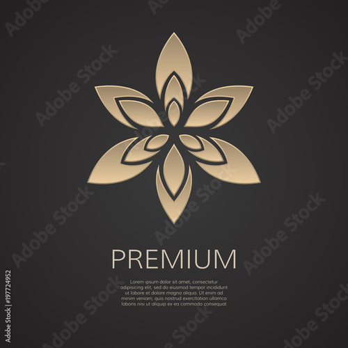 Golden flower shape. Gradient premium logotype. Isolated floral logo. Business identity concept for bio, eco company, yoga or spa salon.