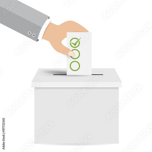 Hand putting a voting ballot in a slot of box