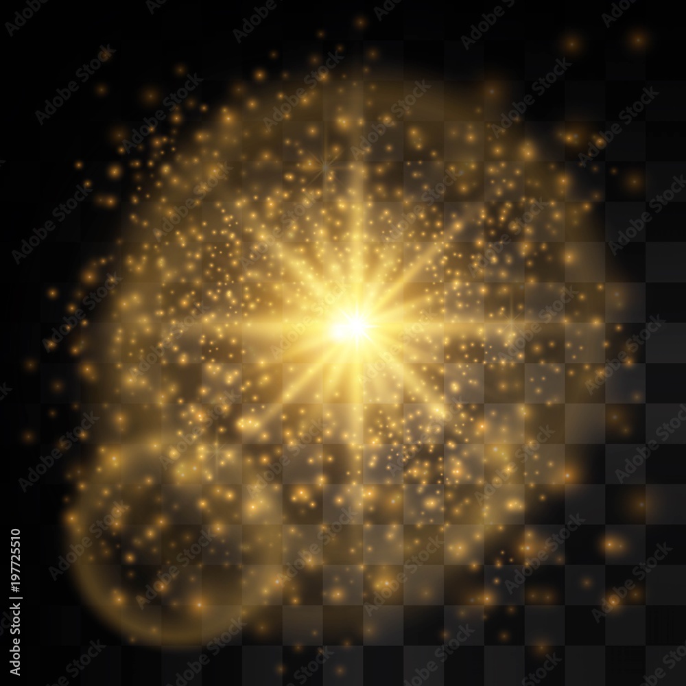 Transparent glow light effect. Star burst with sparkles. Gold glitter texture Transparent glow light effect. Star burst with sparkles. Gold glitter texture