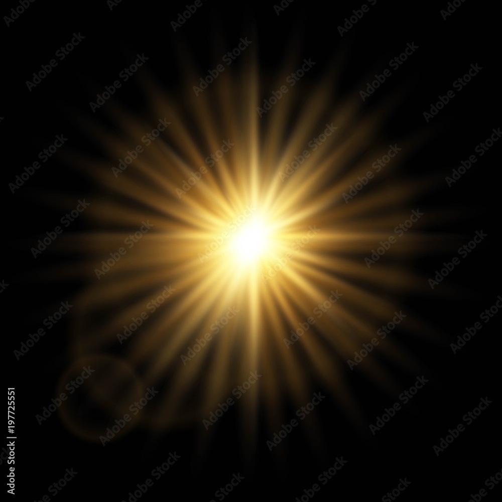 Golden abstract explosion bokeh light rays and sparkles. Isolated on a black background. Empty space for text. Detailed vector illustration. Golden abstract explosion bokeh light rays and sparkles. Isolated on a black background. Empty space for text. Detailed vector illustration.