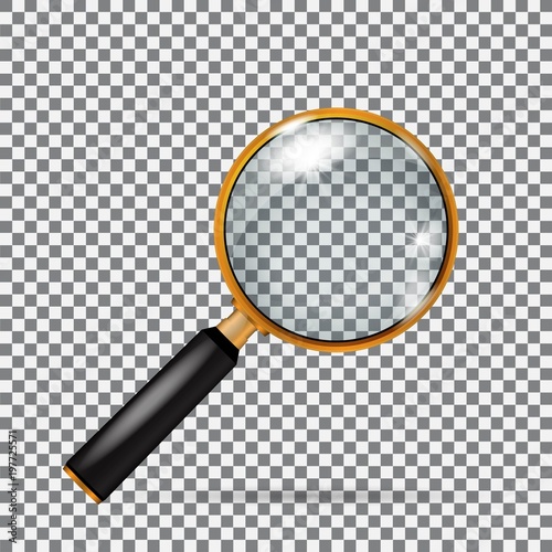 Realistic vector golden magnifying glass without mesh