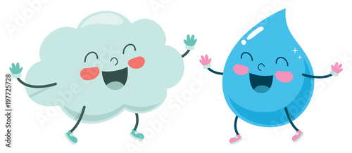 Vector Illustration Of Cartoon Cloud And Raindrop