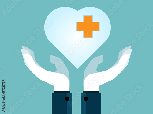 human hands holding heart flat design