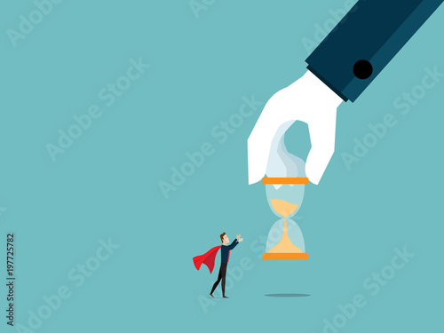 illustration of big help hand giving hourglass to businessman