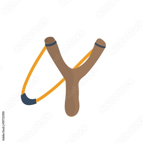 slingshot. wooden handle with rubber bands. stones.