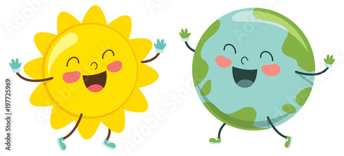 Vector Illustration Of Cartoon Sun And World