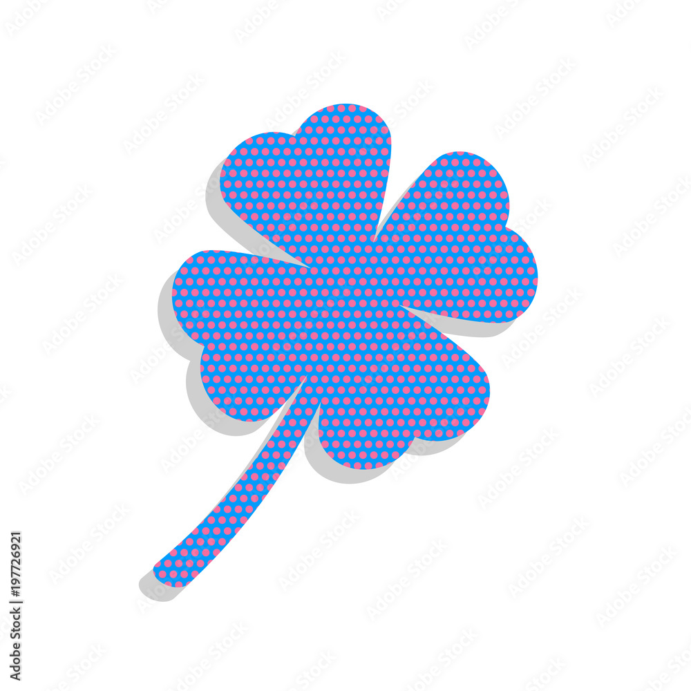 Leaf clover sign. Vector. Neon blue icon with cyclamen polka dot Leaf clover sign. Vector. Neon blue icon with cyclamen polka dot
