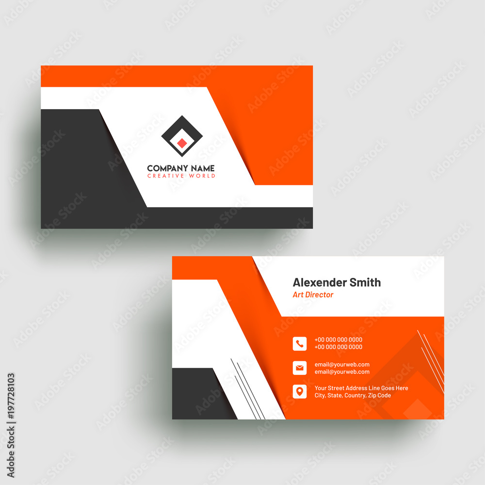 Horizontal business card with front and back presentation. Horizontal business card with front and back presentation.