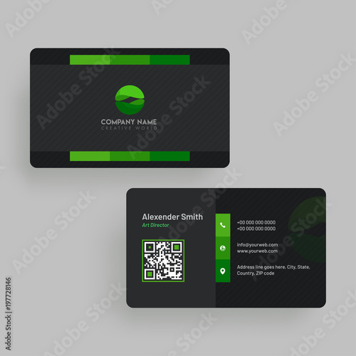 Horizontal business card with front and back presentation.