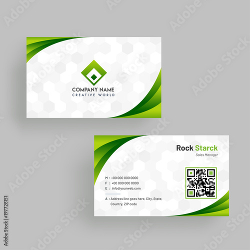Horizontal business card with front and back presentation.