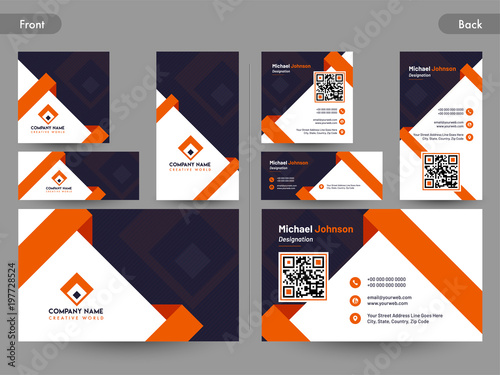 Business card set with front and back presentation.