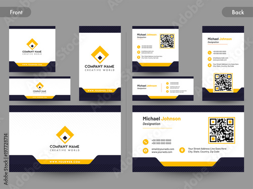 Business card set with front and back presentation.