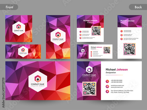 Business card set with front and back presentation.