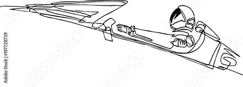 Starman astronaut on cabriolet in space, continuous line