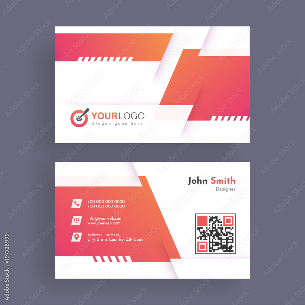Horizontal business card with front and back presentation. Horizontal business card with front and back presentation.