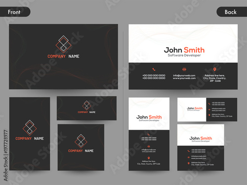 Horizontal business card with front and back presentation.