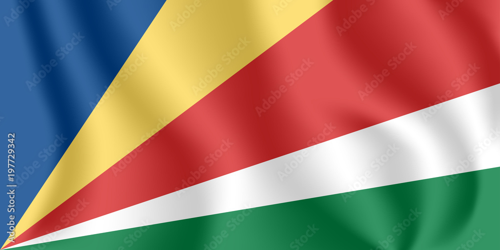 Flag of Seychelles. Realistic waving flag of Republic of Seychelles. Fabric textured flowing flag of Seychelles. Flag of Seychelles. Realistic waving flag of Republic of Seychelles. Fabric textured flowing flag of Seychelles.