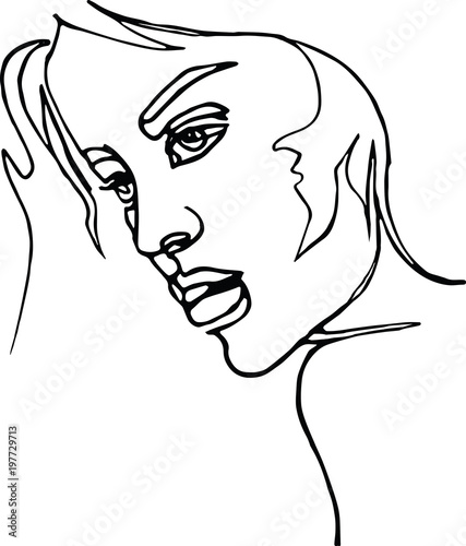 Woman profile, continuous line drawing