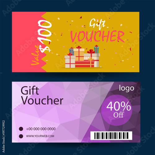 Gift voucher, certificate, discount card, or coupon template. photo