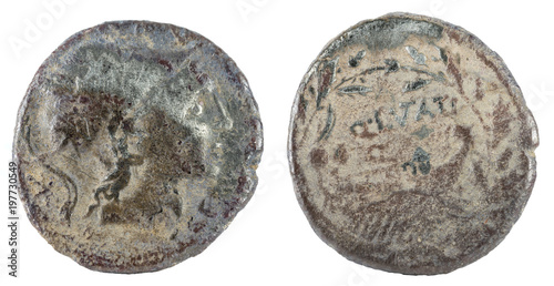 Roman Republic Coin. Ancient Roman silver denarius of the family Lutatia.