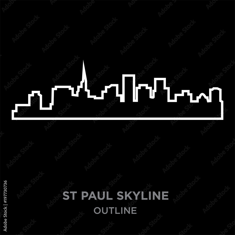 white border st paul skyline outline on black background, vector illustration