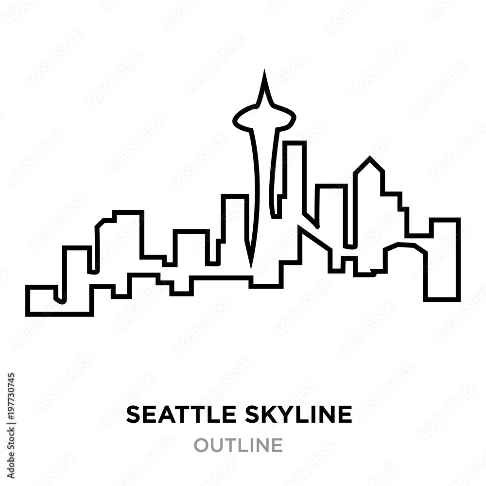 seattle skyline outline on white background, vector illustration