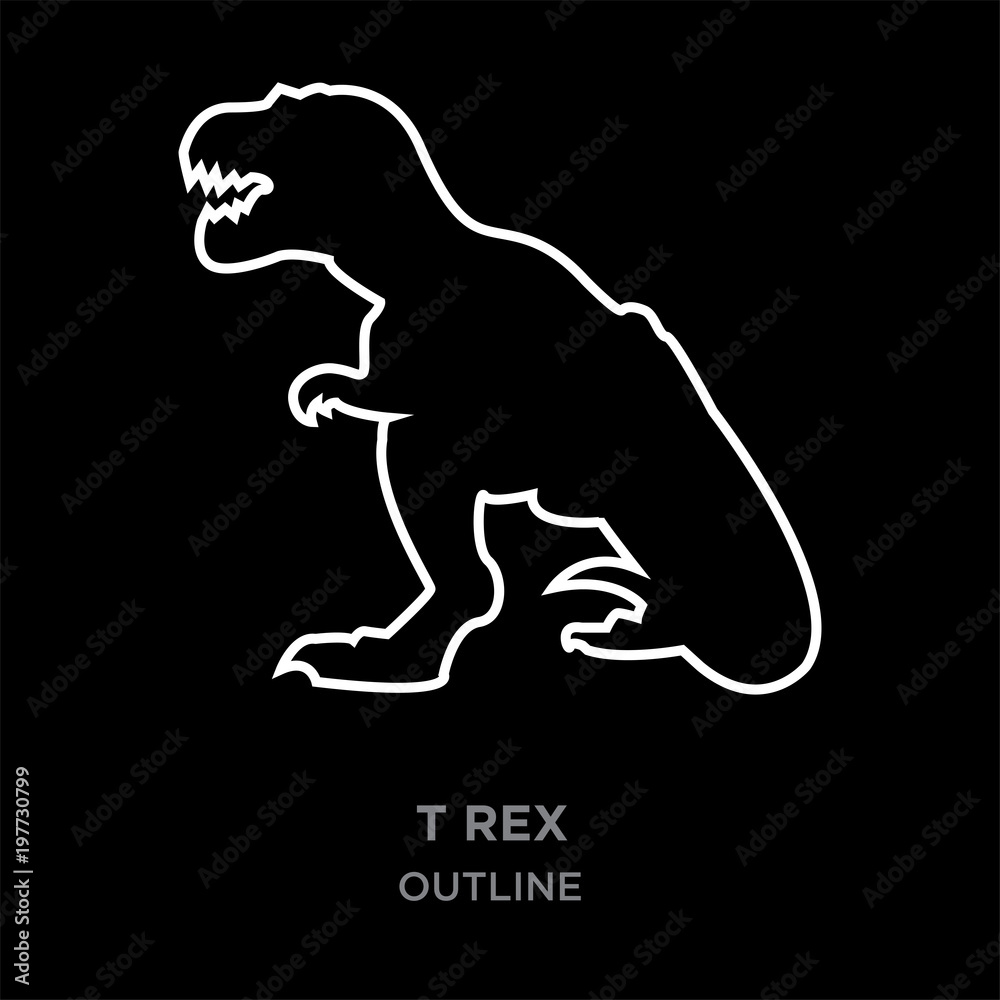 white border t rex outline on black background, vector illustration