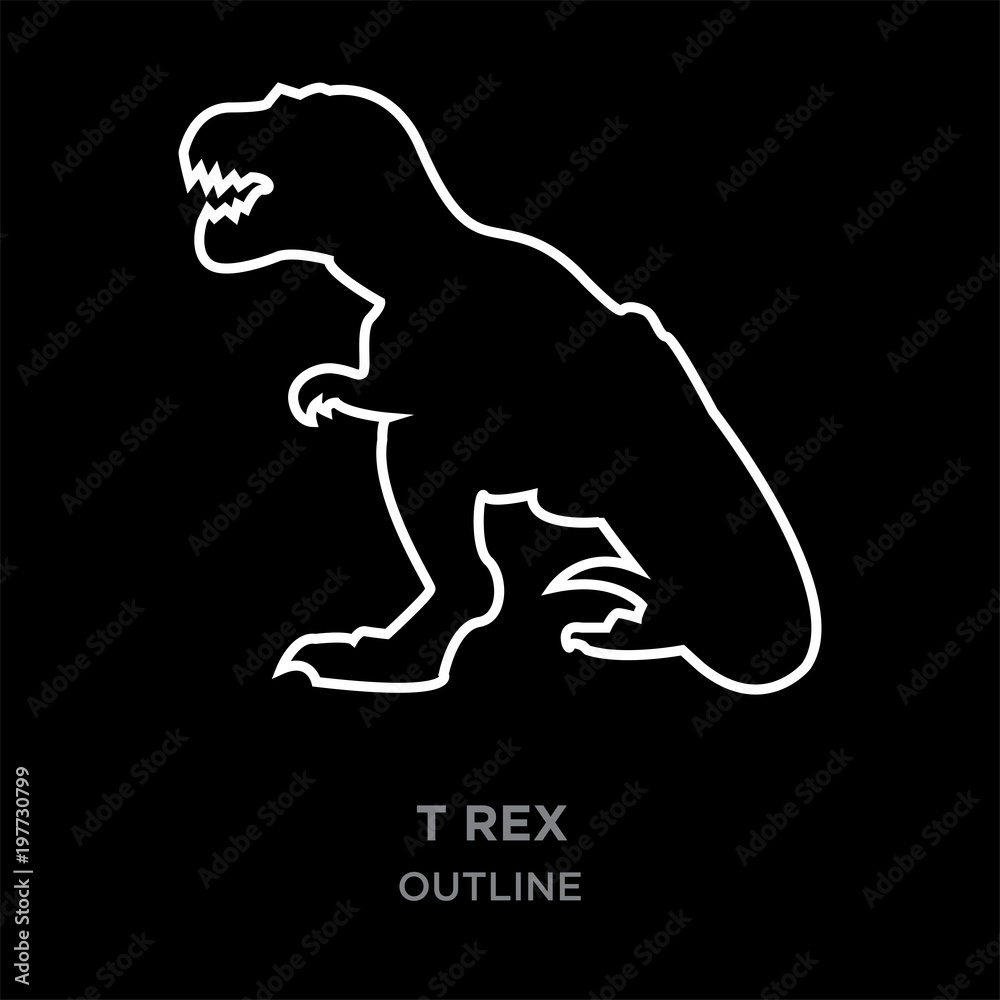 Fototapeta premium white border t rex outline on black background, vector illustration