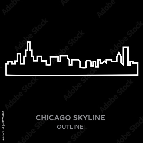 white border chicago skyline outline on black background, vector illustration