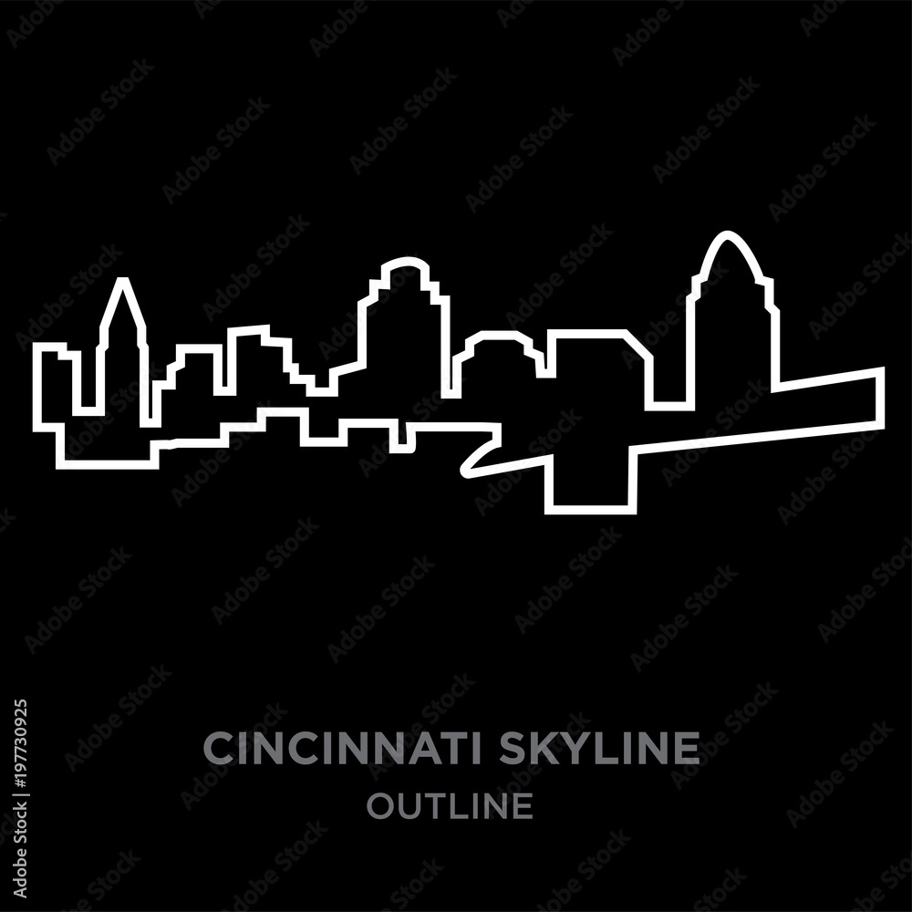 Fototapeta premium white border cincinnati skyline outline on black background, vector illustration