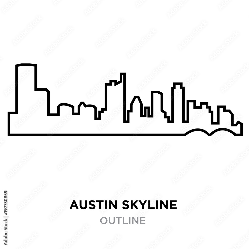austin skyline outline on white background, vector illustration