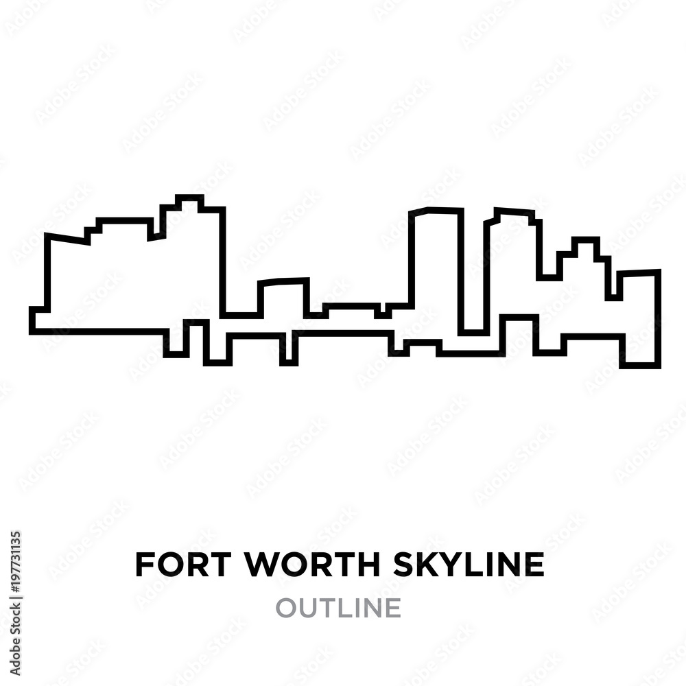 fort worth skyline outline on white background, vector illustration