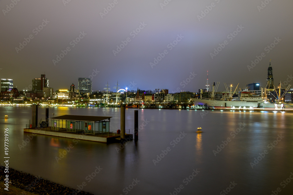 Panorama Hamburg Harbor at night
