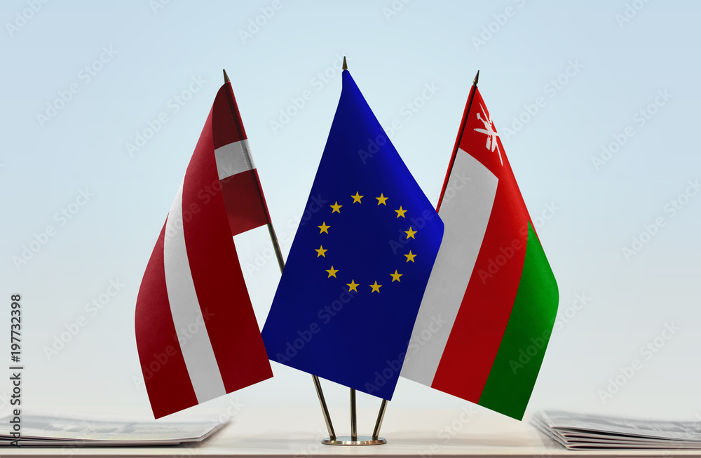Flags of Latvia European Union and Oman