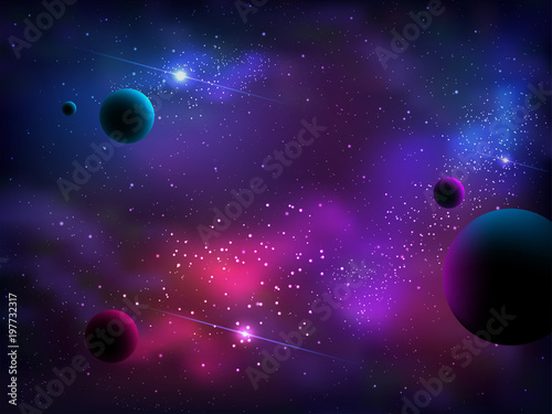 Fototapeta Naklejka Na Ścianę i Meble -  Cosmic galaxy background with nebula, stardust and bright shining stars. Brochures, posters, or banner design.