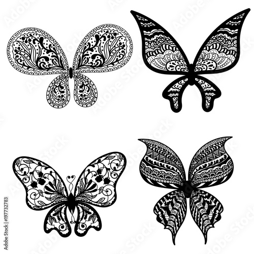 collection of vector butterflies of different shapes, with a pattern on the wings