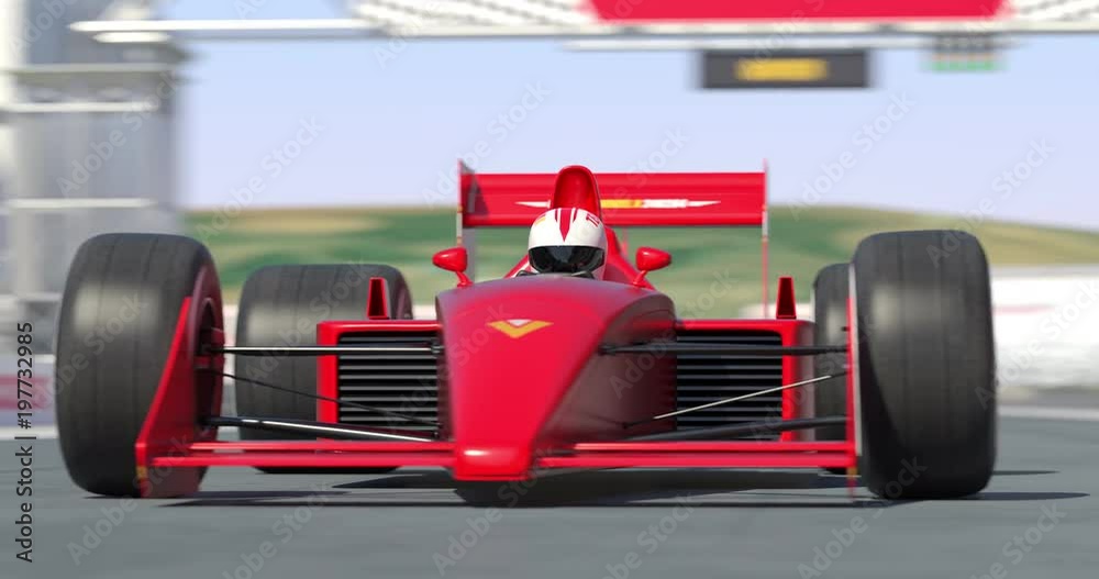 Red Racing Car Getting Ready For Racing With Camera Depth Of Field