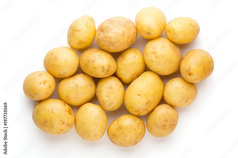 New potato and rosemarin isolated on white background close up. New potato and rosemarin isolated on white background close up.