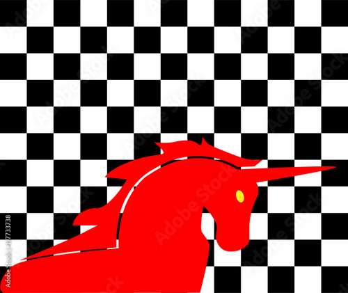 Red Unicorn on the black and white background